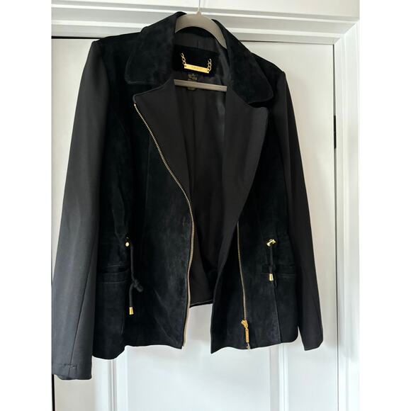 IMAN Global Chic Leather Faux Suede Moto Jacket Black Size Medium EUC - Picture 4 of 7